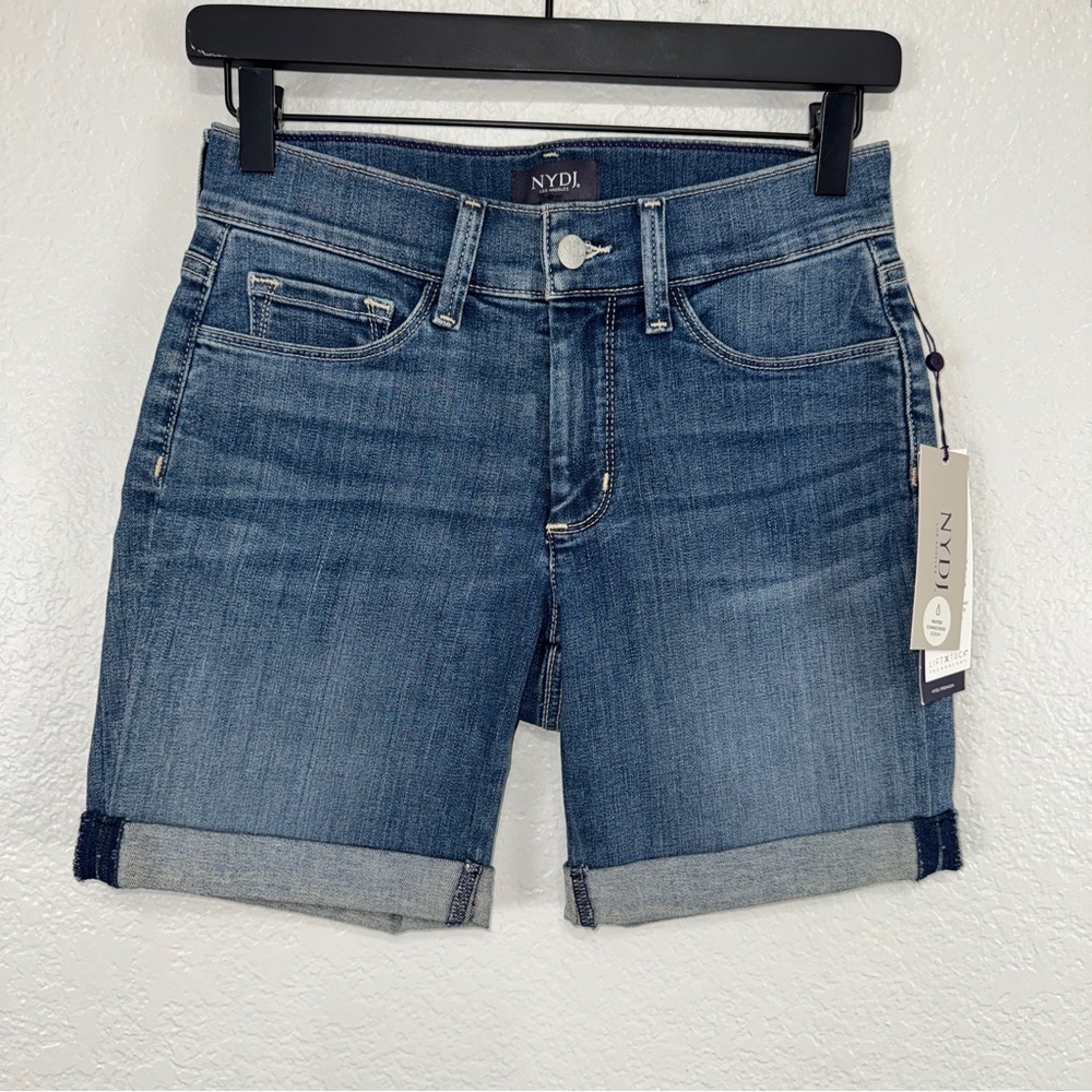 NYDJ Briella Shorts Denim Blue Casual Lift Tuck Faded Stretch 6” inseam 26x6 #cc